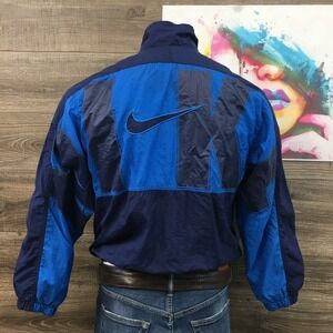 Nike Vintage Track Jacket Blue Navy Color Block‎ Full Zip Men's Size S